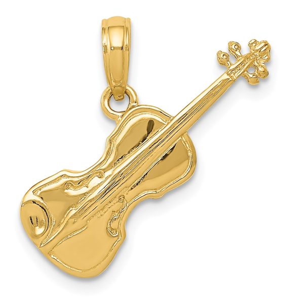 14k Yellow Gold 3D Violin Pendant