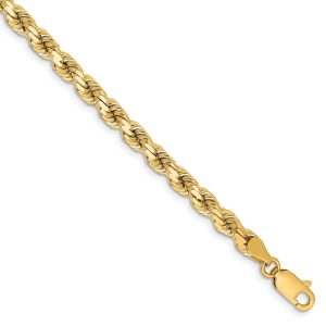 14k Yellow Gold 4.25mm Diamond Cut Solid Rope Chain Bracelet, 7 Inch