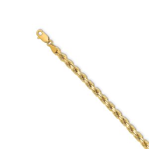 14k Yellow Gold 4.25mm Diamond Cut Solid Rope Chain Necklace, 16 Inch