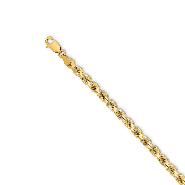 14k Yellow Gold 4.25mm Diamond Cut Solid Rope Chain Necklace, 16 Inch