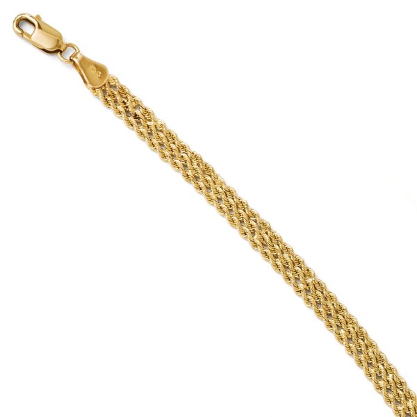 14k Yellow Gold 4.5mm Diamond Cut Triple Rope Strand Bracelet, 7 Inch