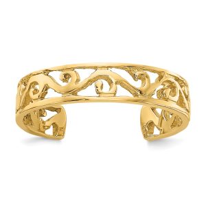 14k Yellow Gold 4mm Diamond-Cut Scroll Toe Ring