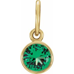 14k Yellow Gold 4mm Imitation Emerald Charm or Pendant Enhancer