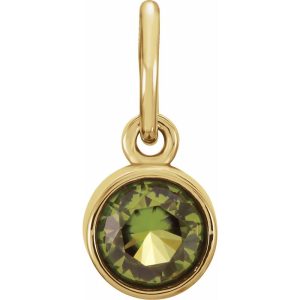 14k Yellow Gold 4mm Imitation Peridot Charm or Pendant Enhancer