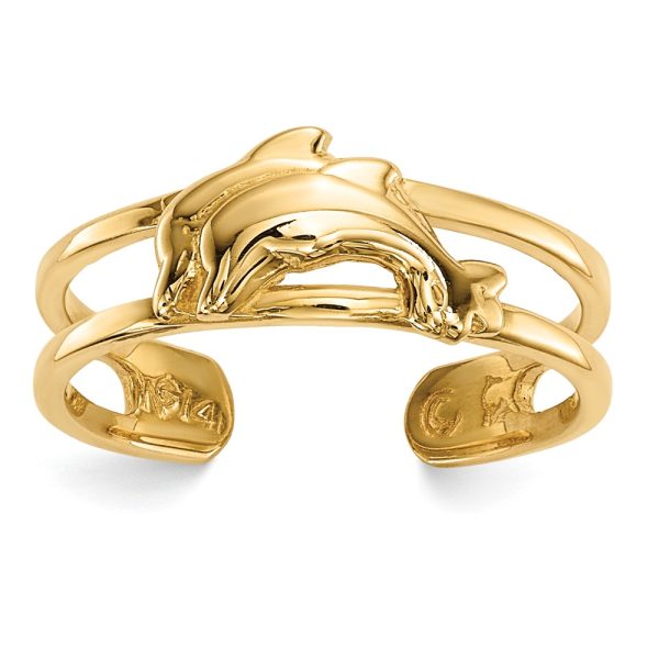 14k Yellow Gold 5.5mm Polished Double Dolphin Toe Ring