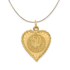 14k Yellow Gold 50th Anniversary Rope Heart Necklace - 16 In