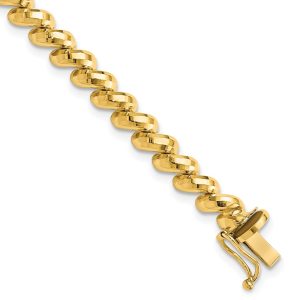 14k Yellow Gold 5mm Diamond Cut San Marco Chain Bracelet, 7 Inch