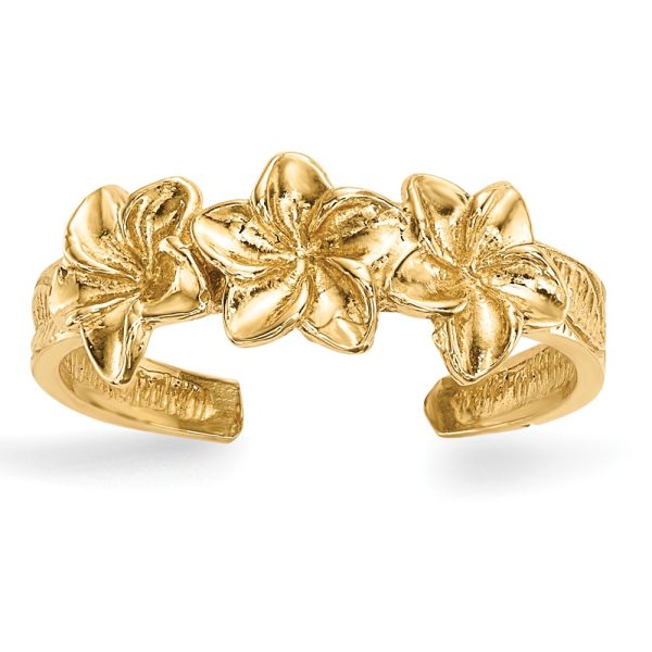 14k Yellow Gold 6mm Triple Flower Toe Ring