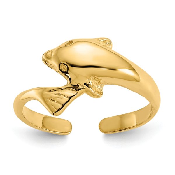 14k Yellow Gold 8mm Polished Dolphin Toe Ring