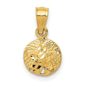 14k Yellow Gold 8mm Satin and Diamond Cut Sand Dollar Pendant