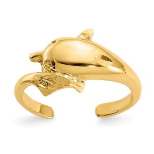 14k Yellow Gold 9mm Polished and Diamond-Cut Dolphin Toe Ring