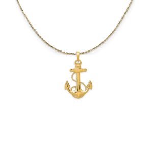 14k Yellow Gold Admiralty Anchor with Rope Necklace - 18 Inch