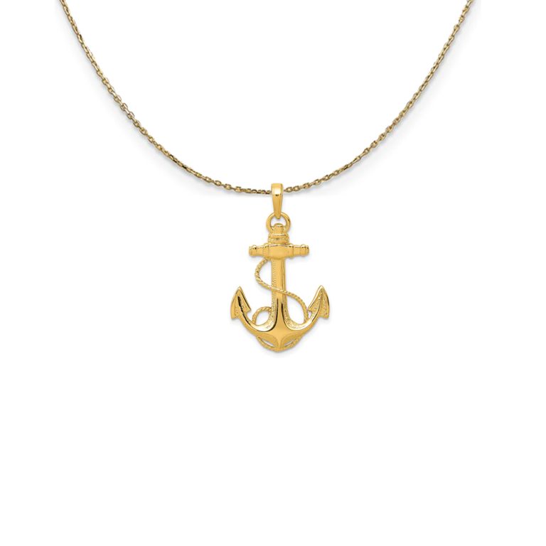 14k Yellow Gold Admiralty Anchor with Rope Necklace - 18 Inch