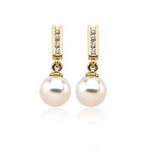 14k Yellow Gold Akoya Cultured Pearl & 1/8 Ctw Diamond Earrings