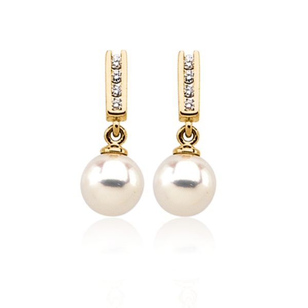 14k Yellow Gold Akoya Cultured Pearl & 1/8 Ctw Diamond Earrings