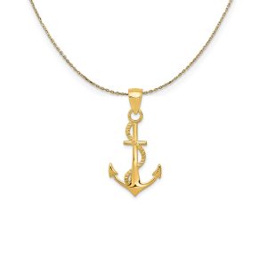 14k Yellow Gold Anchor with Rope (16 x 32mm) Necklace - 18 Inch