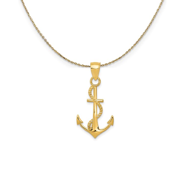 14k Yellow Gold Anchor with Rope (16 x 32mm) Necklace - 18 Inch