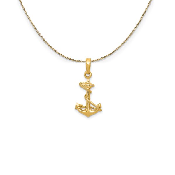 14k Yellow Gold Anchor with Rope 3D Necklace - 18 Inch