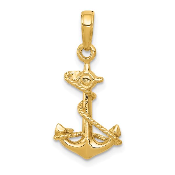 14k Yellow Gold Anchor with Rope 3D Pendant