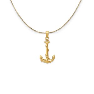 14k Yellow Gold Anchor with Rope Necklace - 18 Inch