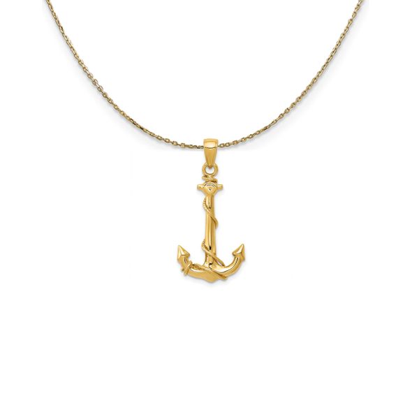 14k Yellow Gold Anchor with Rope Necklace - 18 Inch