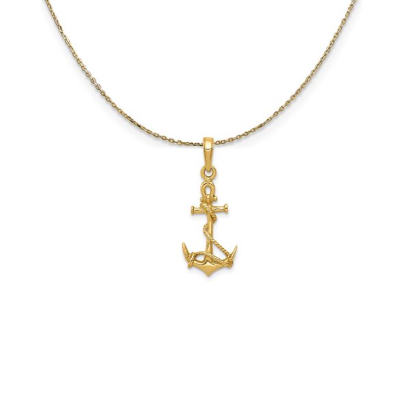 14k Yellow Gold Anchor with Shackle and Entwined Rope Necklace - 18 In