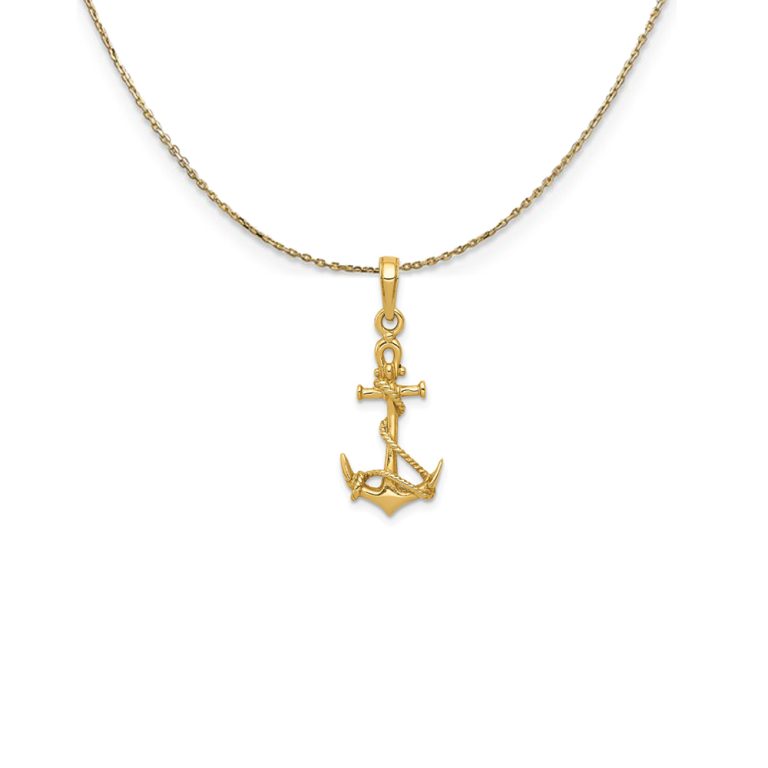 14k Yellow Gold Anchor with Shackle and Entwined Rope Necklace - 18 In