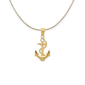 14k Yellow Gold Anchor with Textured Rope (15 x 33mm) Necklace - 16 In