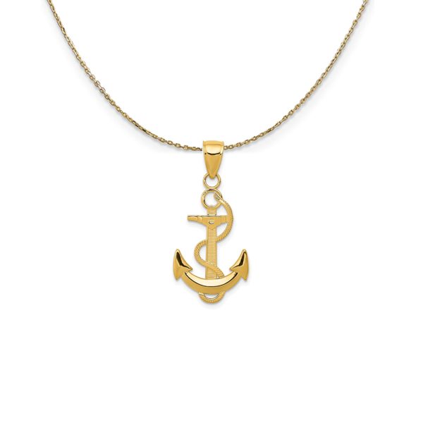 14k Yellow Gold Anchor with Textured Rope (15 x 33mm) Necklace - 16 In