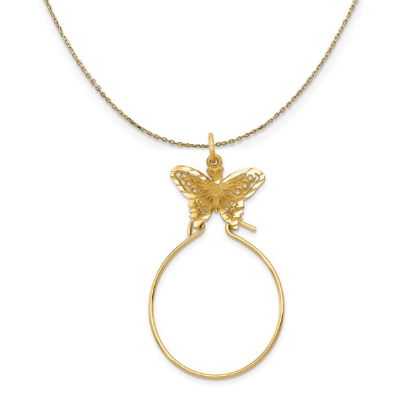 14k Yellow Gold Butterfly Charm Holder Necklace - 16 Inch