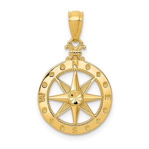 14k Yellow Gold Compass Pendant, 14mm (9/16 Inch)