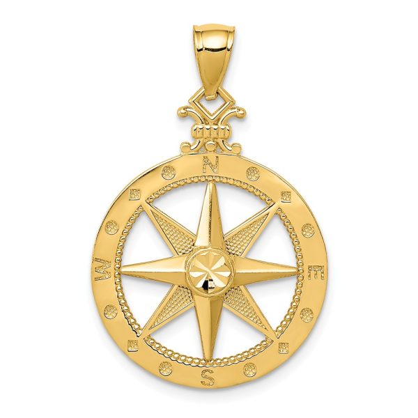 14k Yellow Gold Compass Pendant, 20mm (3/4 Inch)