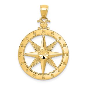 14k Yellow Gold Compass Pendant, 22mm (7/8 Inch)