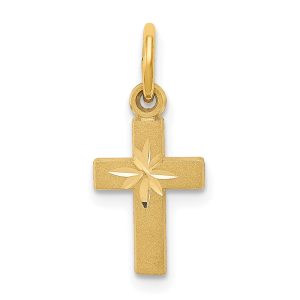 14k Yellow Gold, Dainty, Satin Cross Charm