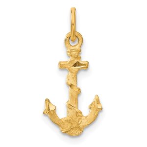 14k Yellow Gold Diamond Cut Anchor Charm or Pendant