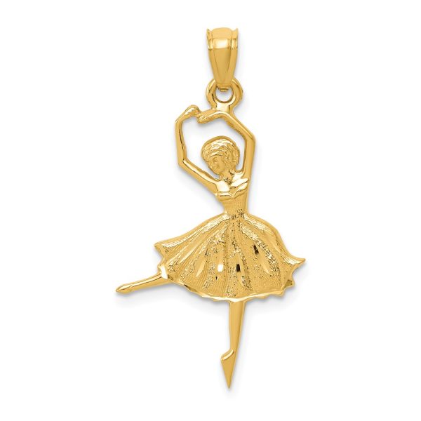 14k Yellow Gold Diamond Cut Dancing Ballerina Pendant