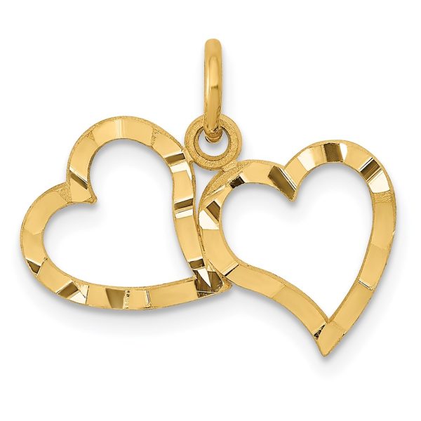 14k Yellow Gold Diamond Cut Double Heart Charm