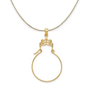 14k Yellow Gold Diamond Cut Filigree Charm Holder Necklace - 16 Inch