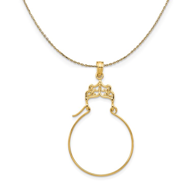 14k Yellow Gold Diamond Cut Filigree Charm Holder Necklace - 16 Inch