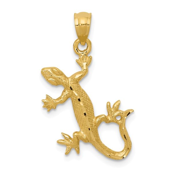 14k Yellow Gold Diamond Cut Gecko Pendant