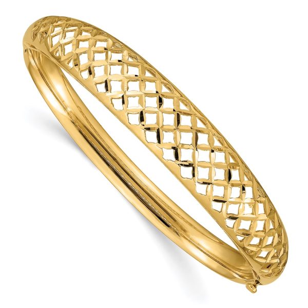 14k Yellow Gold Diamond Cut Graduated Weave Hinged Bangle Bracelet