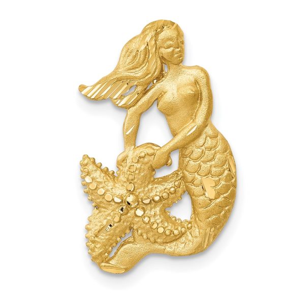 14k Yellow Gold Diamond Cut Mermaid with Sea Star Pendant