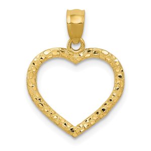 14k Yellow Gold Diamond Cut Nugget Heart Pendant