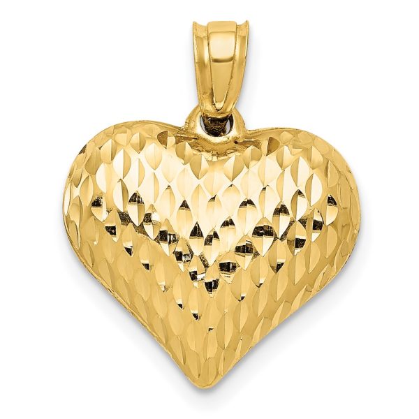 14k Yellow Gold Diamond Cut Puffed Heart Charm, 16mm