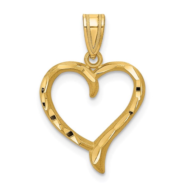 14k Yellow Gold Diamond Cut Ribbon Heart Pendant