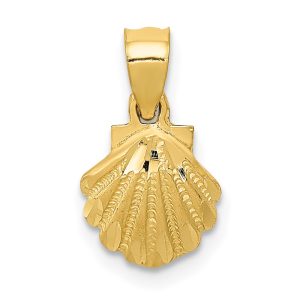 14k Yellow Gold Diamond Cut Scallop Shell Pendant