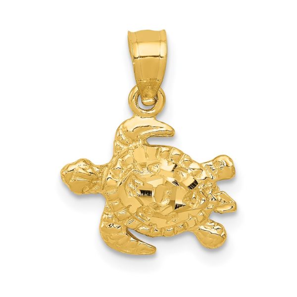 14k Yellow Gold Diamond Cut Sea Turtle Pendant