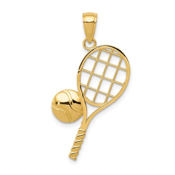 14k Yellow Gold Diamond Cut Tennis Racquet and Ball Pendant