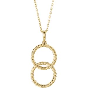 14k Yellow Gold Double Vertical Rope Circle Necklace, 16-18 Inch