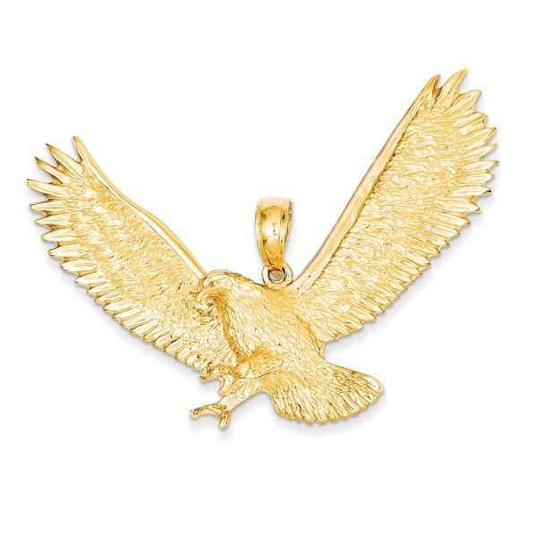 14k Yellow Gold Extra Large 3D Textured Eagle Pendant